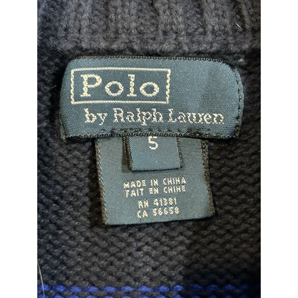 Polo Ralph Lauren Boys Quarter Zip Sweater Cable Knit Blue Black Stripes 5 - Picture 3 of 6